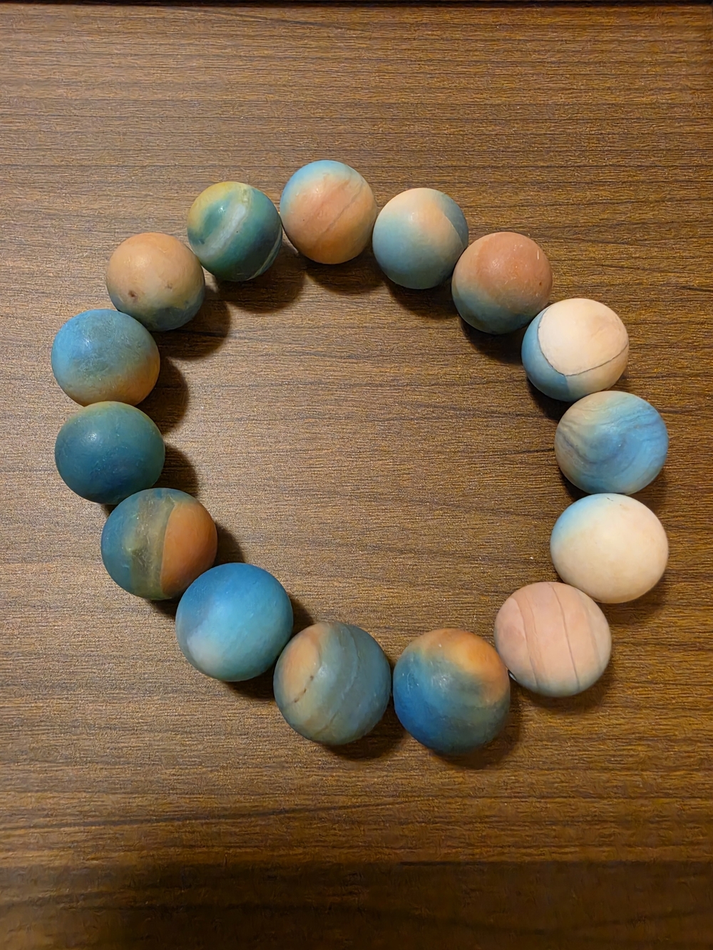 Multicolor Matte Beaded Stretch Bracelet - Blue & Peach